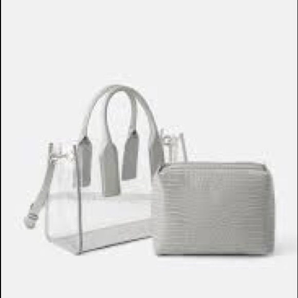 Zara vinyl city bag w/ grey croc print pouch - Picture 2 of 3